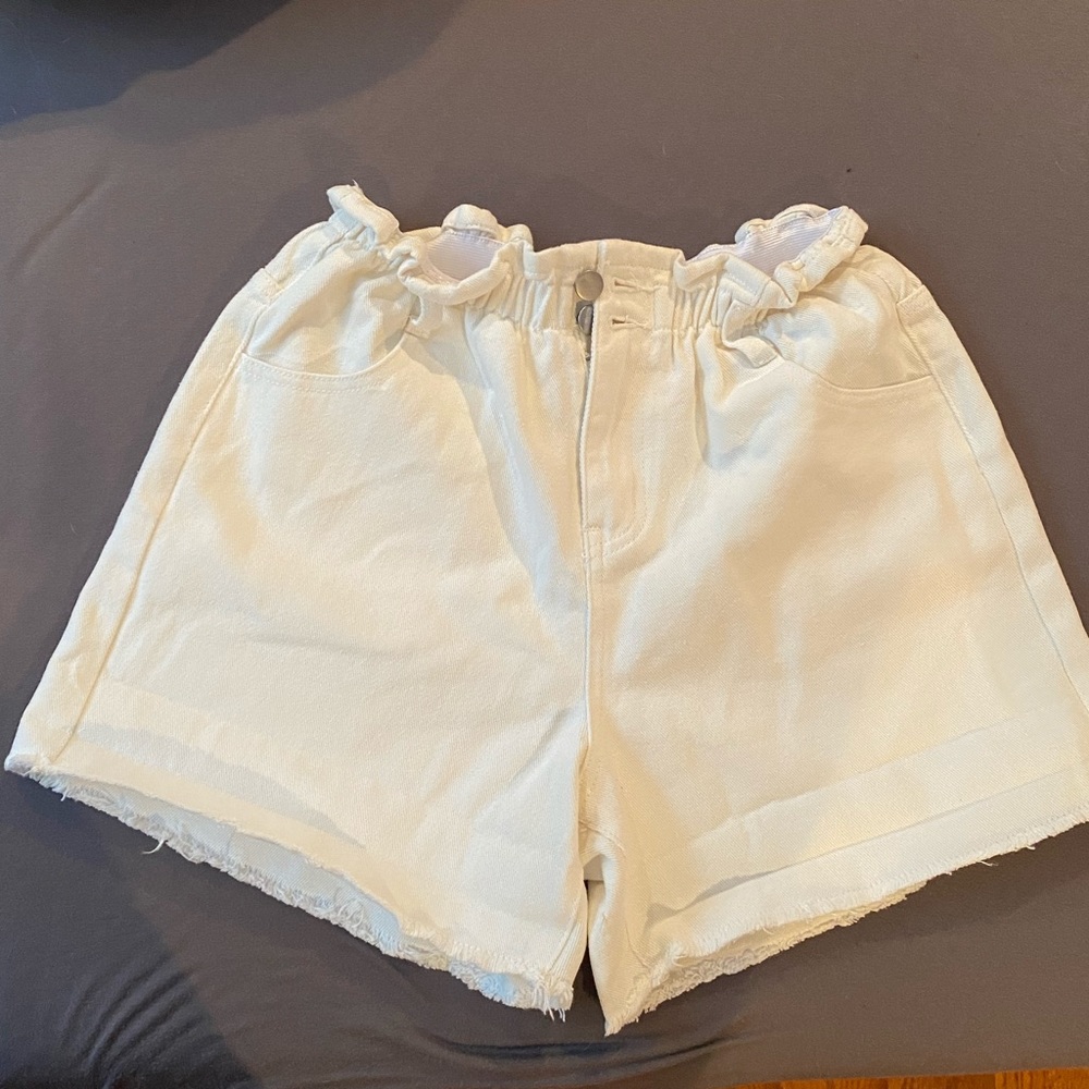 Paper bag white denim shorts
